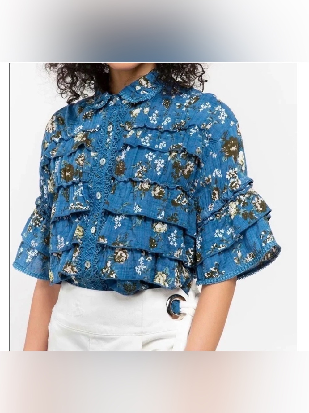 Pol Thorn & Thicket Blouse button-down cottage floral ruffles romantic casual M - Picture 2 of 11